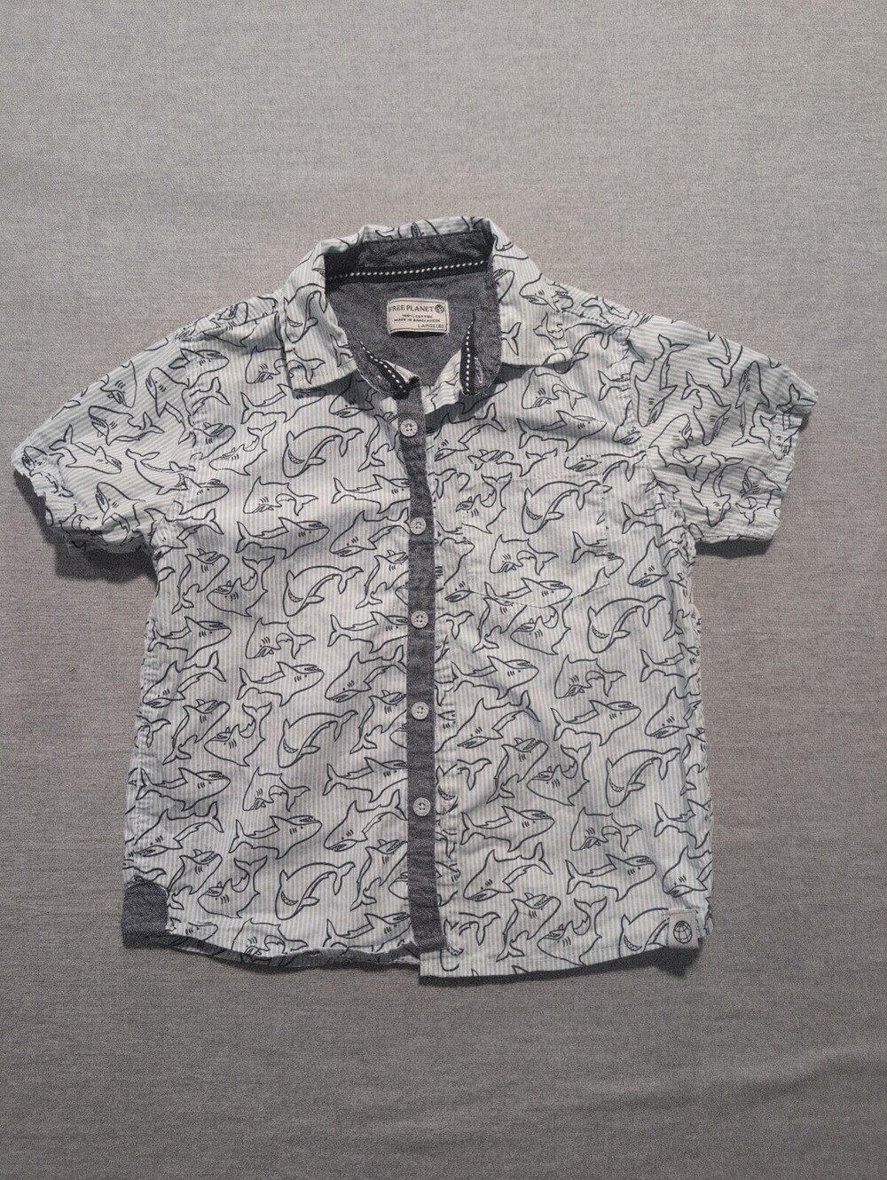 Free Planet boys short sleeve shark print button-up shirt